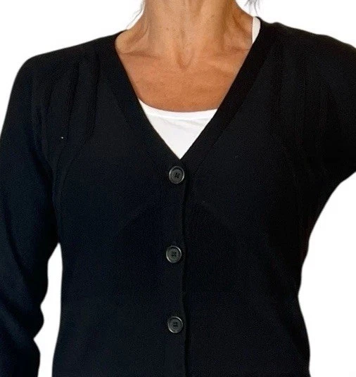 Diane Von Furstenberg DVF Black Casita Long Cardigan Sweater V Neck Wool Knit M - Image 4 of 4