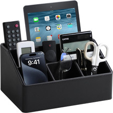 PU Leather Desk Organizer, Remote Control Holder, Black