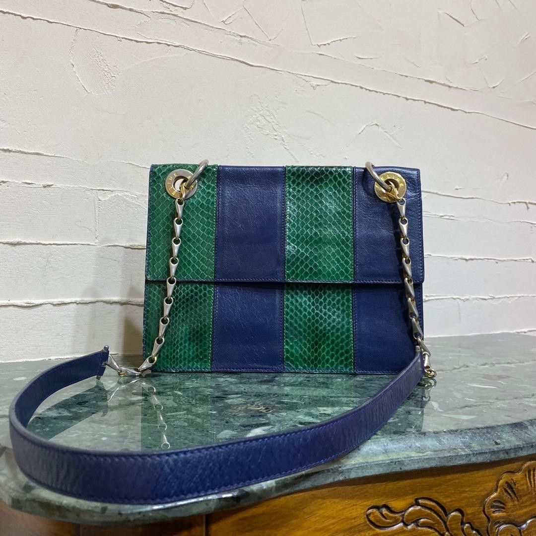 CELINE Vintage Python Leather Shoulder Bag Green/… - image 3