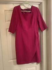 Tahari Midi Dress Magenta Sz 12 3/4 sleeve 