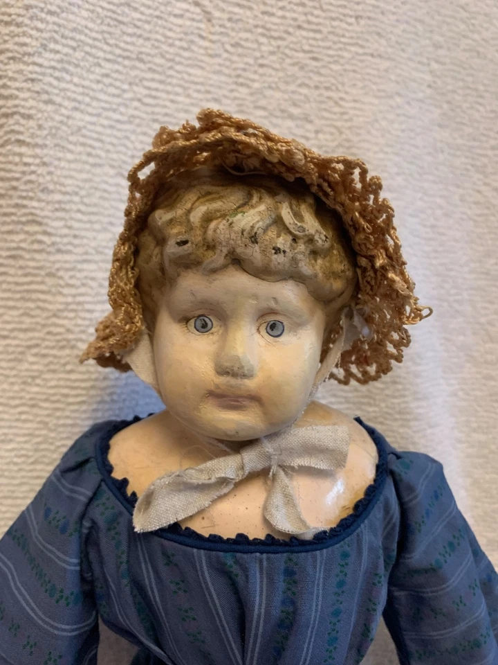 Muñeca antigua de papel maché alrededor de finales de 1800 18" de alto ropa antigua cuerpo original Foto 4 de 4
