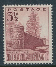 1953 NORFOLK ISLAND 3&frac12;d WARDERS TOWER MINT HINGED MH SG13