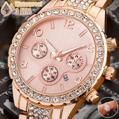 Waterproof Women Luxury Classic Stainless Steel Crystal Quartz Round Wrist Watch