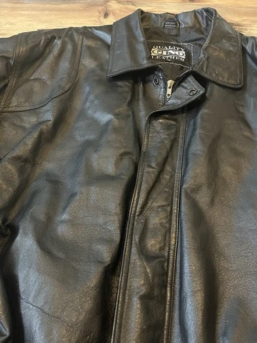 Vintage Quality Gino Leather Jacket Black Bomber Collared Coat 3XL Excellent image 4