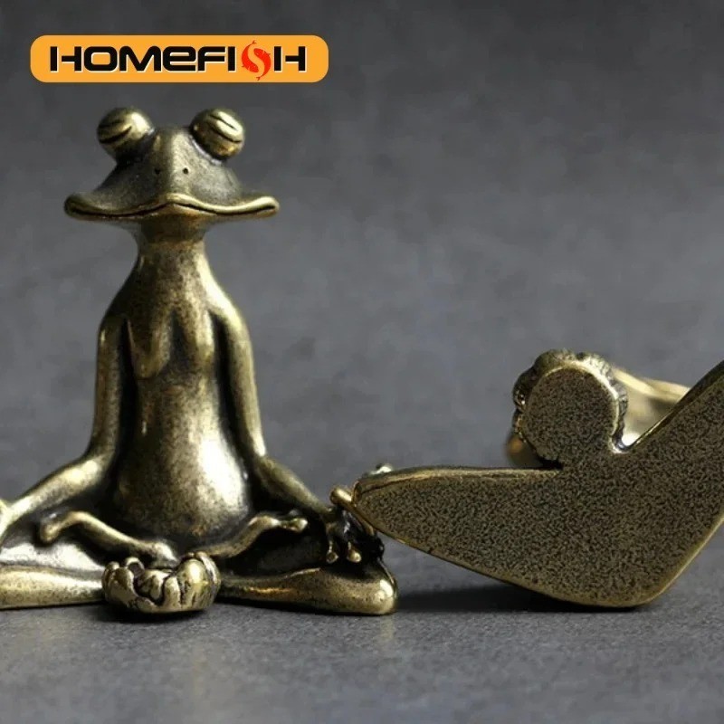 Meditation Frog Statue Brass Desktop Decor Zen Ornament Incense Holder 5x5cm