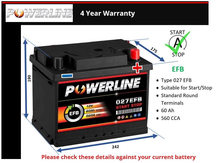EFB Battery fits ABARTH 500 124 SPIDER 500E 500C PUNTO 1.4 2.0 027 EFB