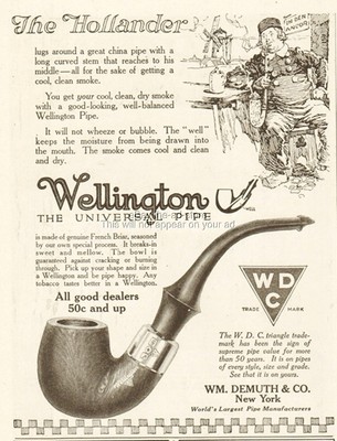 1917 WDC Triangle Wellington Pipe Antique Ad Wm Demuth The Hollander China Pipe