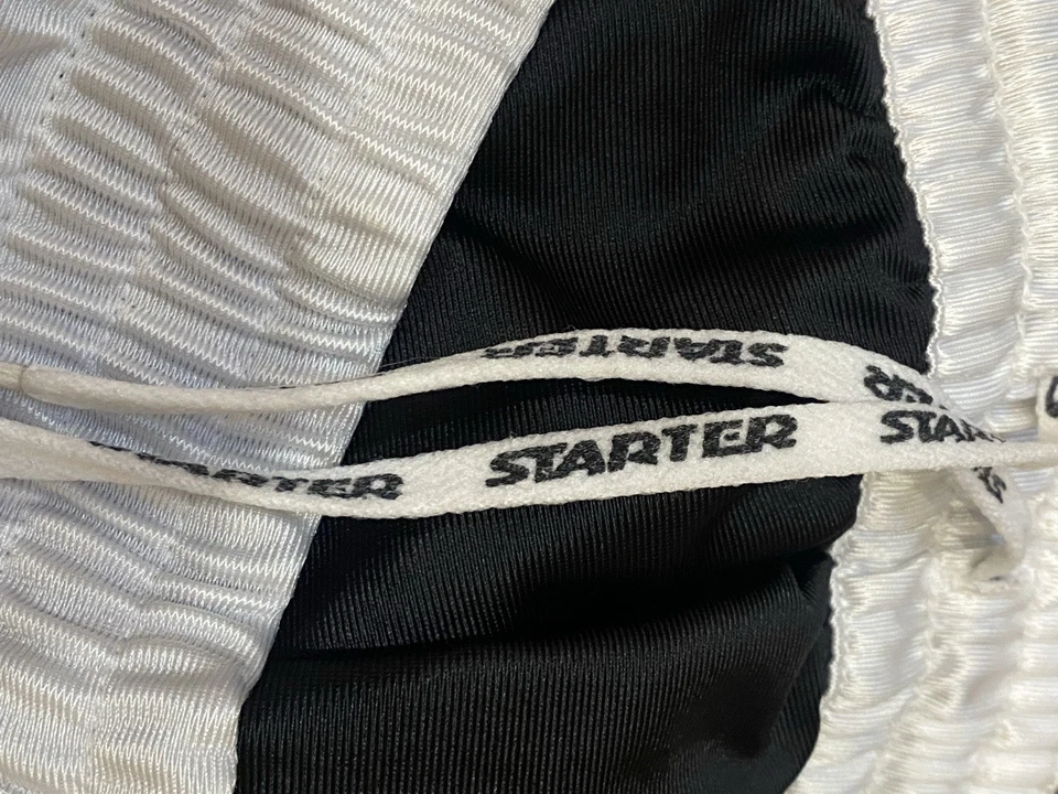 Pantalones Cortos Vintage Años 90 Starter Blanco Sedoso/Negro/Rojo Logo Grande Bordado 2X Foto 4 de 4