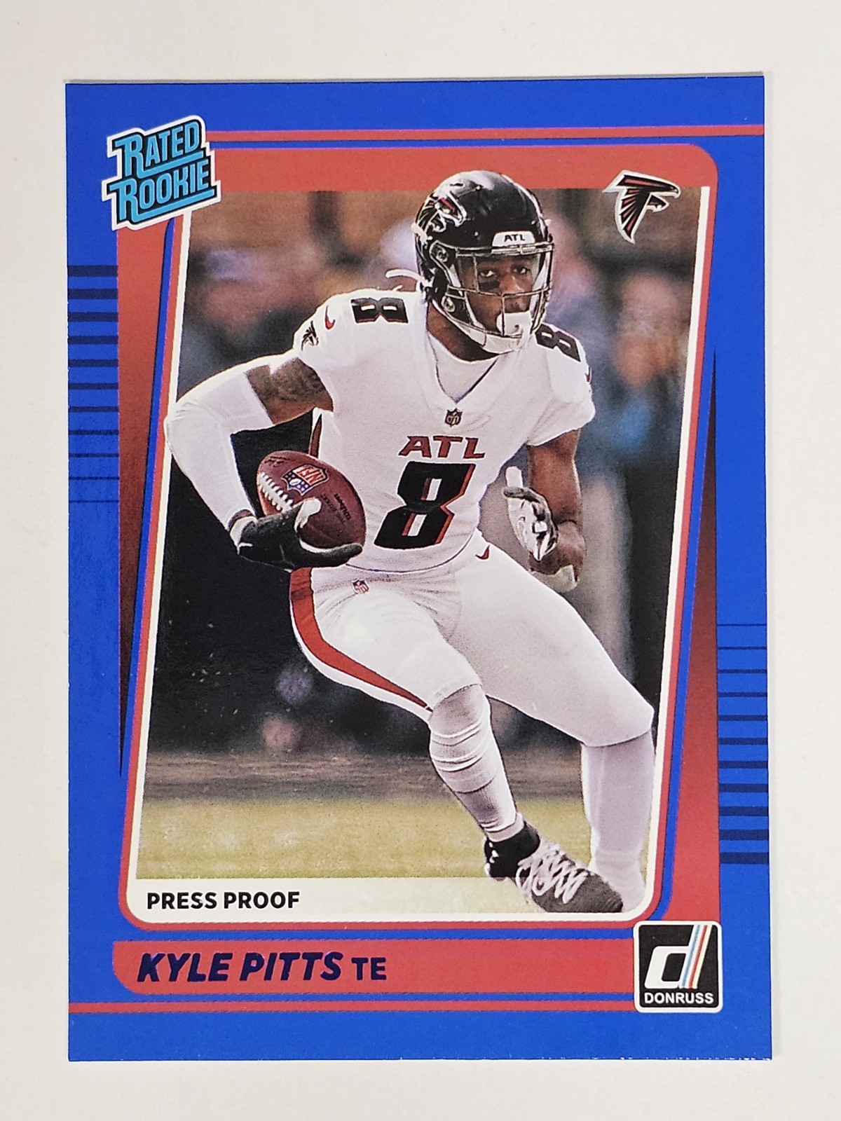 2021 Panini Donruss No. 260 Kyle Pitts Rated Rookie Blue Press Proof