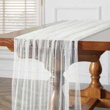 2 Pcs White Pearl Table Runner 10 Ft Tulle Fabric Lace Table Runner for Weddi...