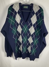 The Scotch House Vtg Mens Size XL Blue Gray Green Lambswool Argyle Sweater
