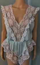Vintage Delicates Blue Sheer Nylon Lacy Sissy Teddy Lingerie Sissy Nightgown M