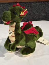 STEIFF ROCKY THE DRAGON with BUTTON IN EAR. RARE Plush, Germany, Damage In Pic