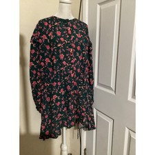 Free People Floral Mini Dress Green Pink Long Sleeve Button Front XS OB1231677