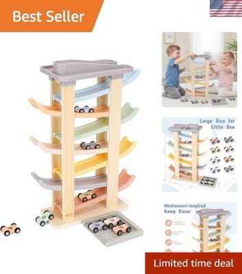 Montessori Toddler Toys for 1 2 3  Old - 7 Level Wooden Car Ramp Racer Toys w...