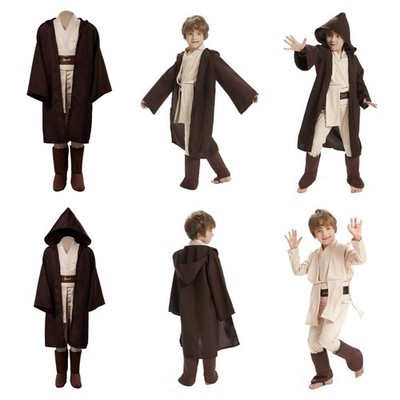 Kinder Star Wars Jedi Obi Wan Kenobi Cosplay Halloween Brown/Black Costume Cloak