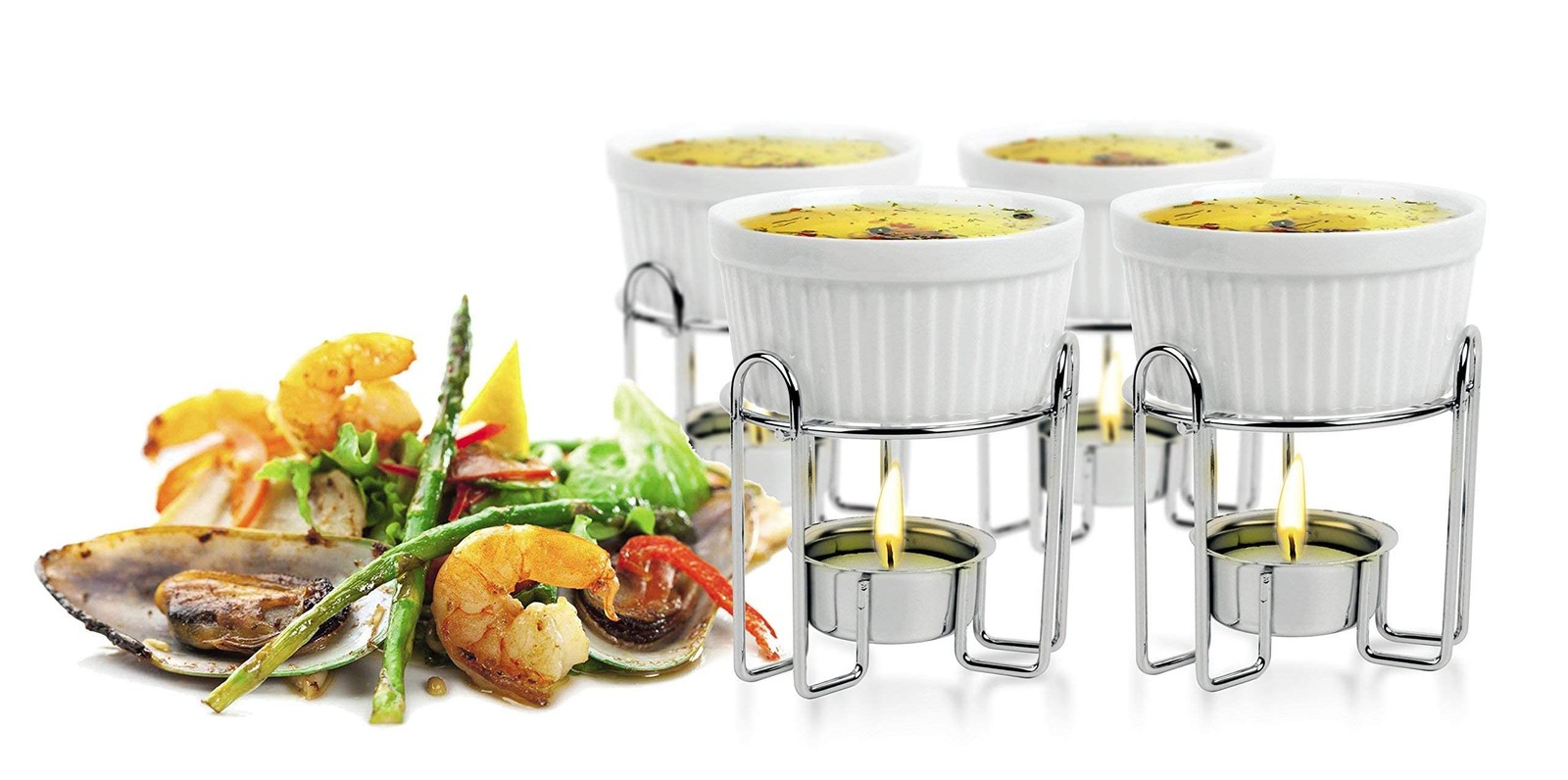 Butter Warmers Set, 4-Piece Ceramic Butter Warmer with Tea Light Candles, Cra...