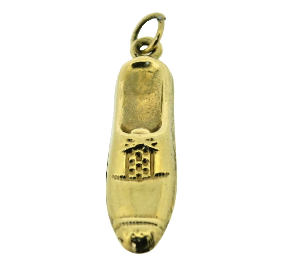 Schuhe Charms 9kt Gold Gelb Schmal Leder Muster Vintage Punze London 1965