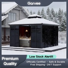 12x12 ft Hardtop Enclosed Gazebo Sunroom with Sliding Doors Aluminum Frame