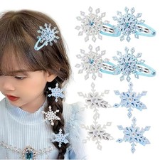 8 PCS Sparkly Snowflake Hair Clip Blue White Christmas Hair Accessories for