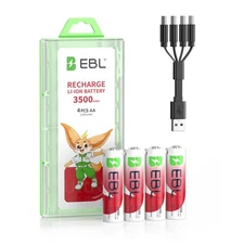 EBL 1.5V TYPC-C Rechargeable AA Lithium Battery Li-ion Batteries USB Charging