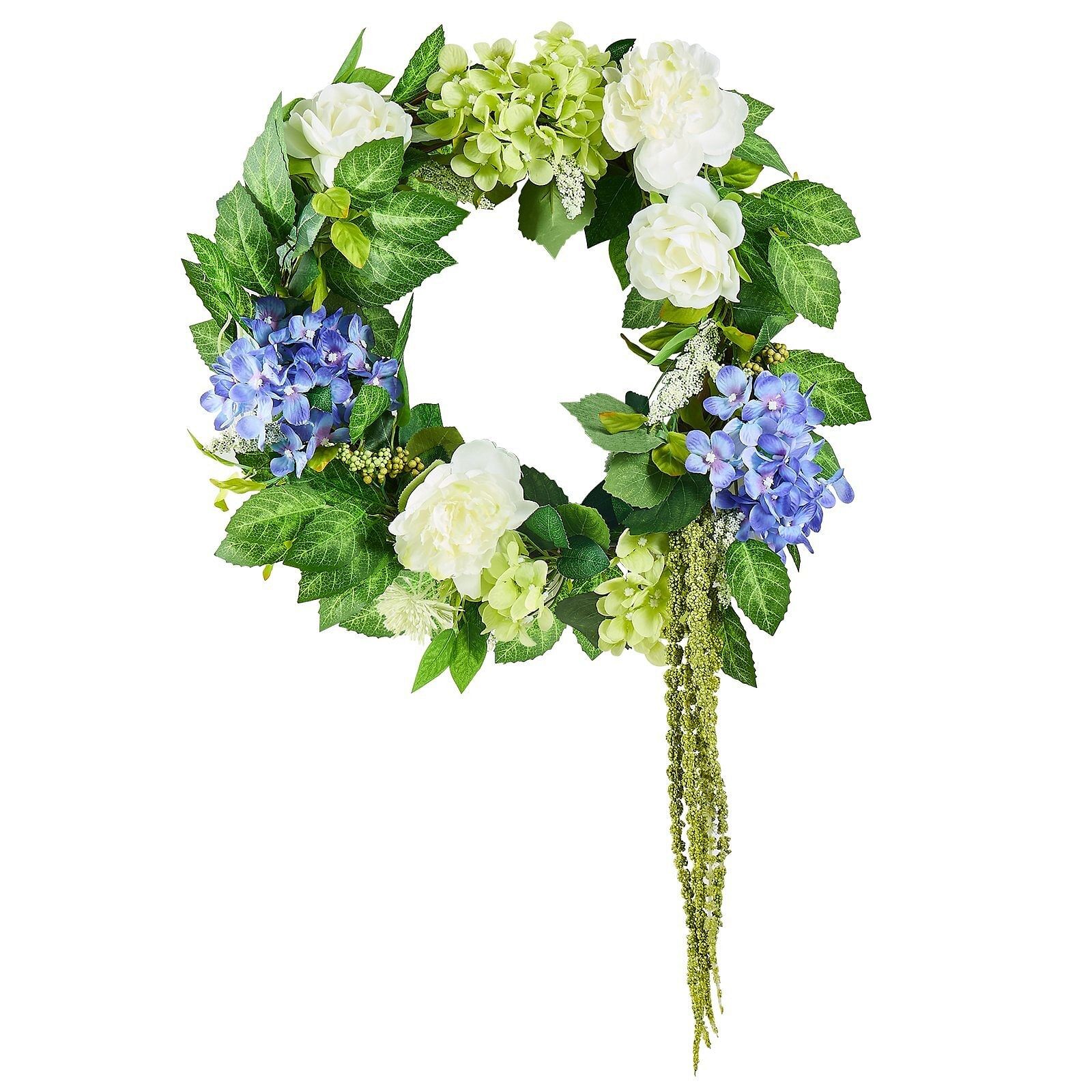 Blue White Green Hydrangea Rose Wreath 23 Inch Year Round Decor
