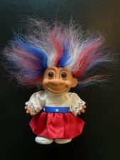Russ Troll Doll Vintage, Fourth of July 6 Red White and Blue Hair, Gently Used