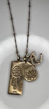 Satya Brass Over 925 sterling silver necklace Sz 38” Lotus & Hamsa Charms