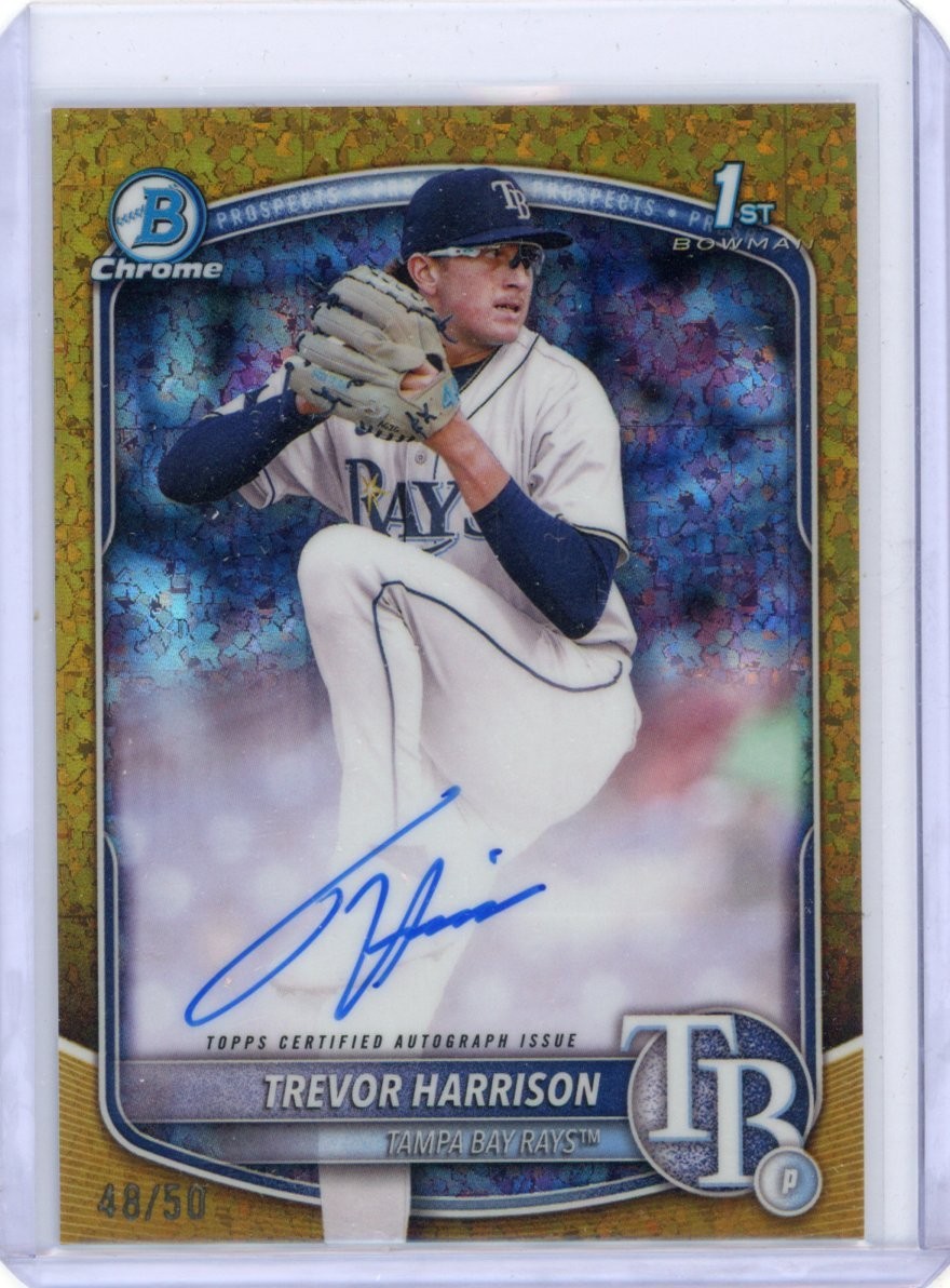 Trevor Harrison 2025 Bowman Chrome 1st Gold Mini-Diamond Refractor Auto /50 Rays