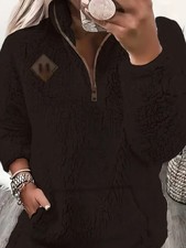 Stylish and Elegant Fleece - 1/4 Zip and Pockets Black with brown trim XXL
