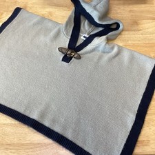 EUC Girls Janie Jack Hooded Poncho Cape Sweater - Gray/Navy - 2T