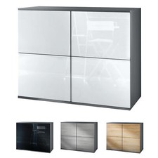 Sideboard Kommode Vitrine Küchenschrank Rova V2 Weiß - Hochglanz & Naturtöne