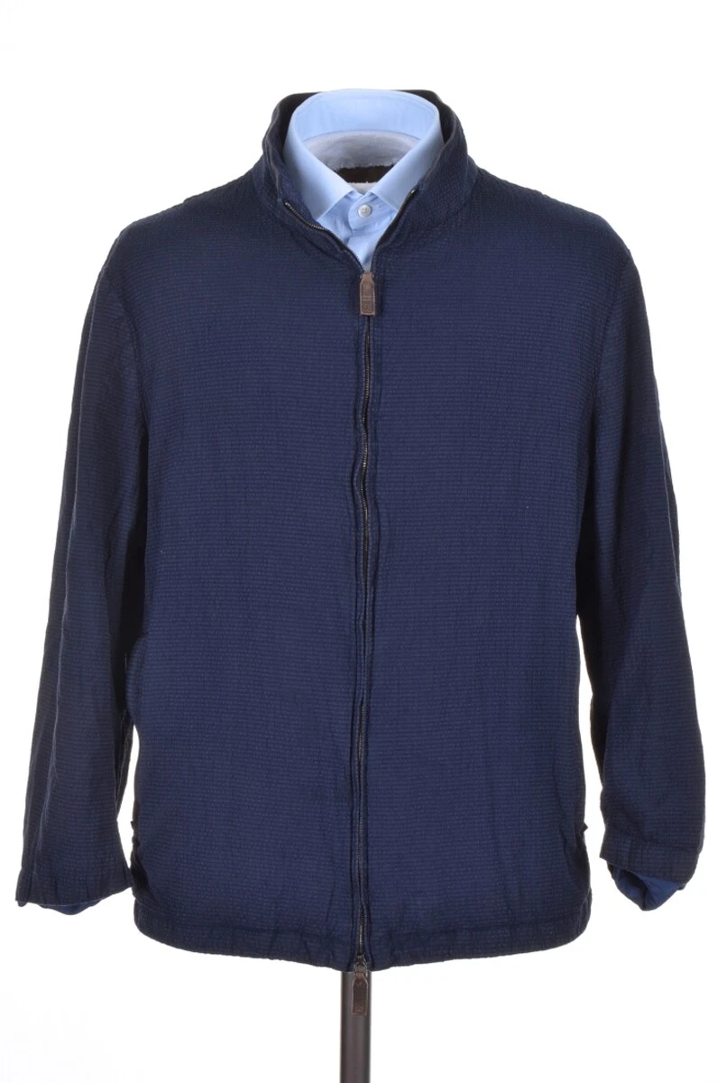 CANALI 1934 Current Solid Blue Cotton Silk Zip Up Jacket Coat - EU 54 / MEDIUM