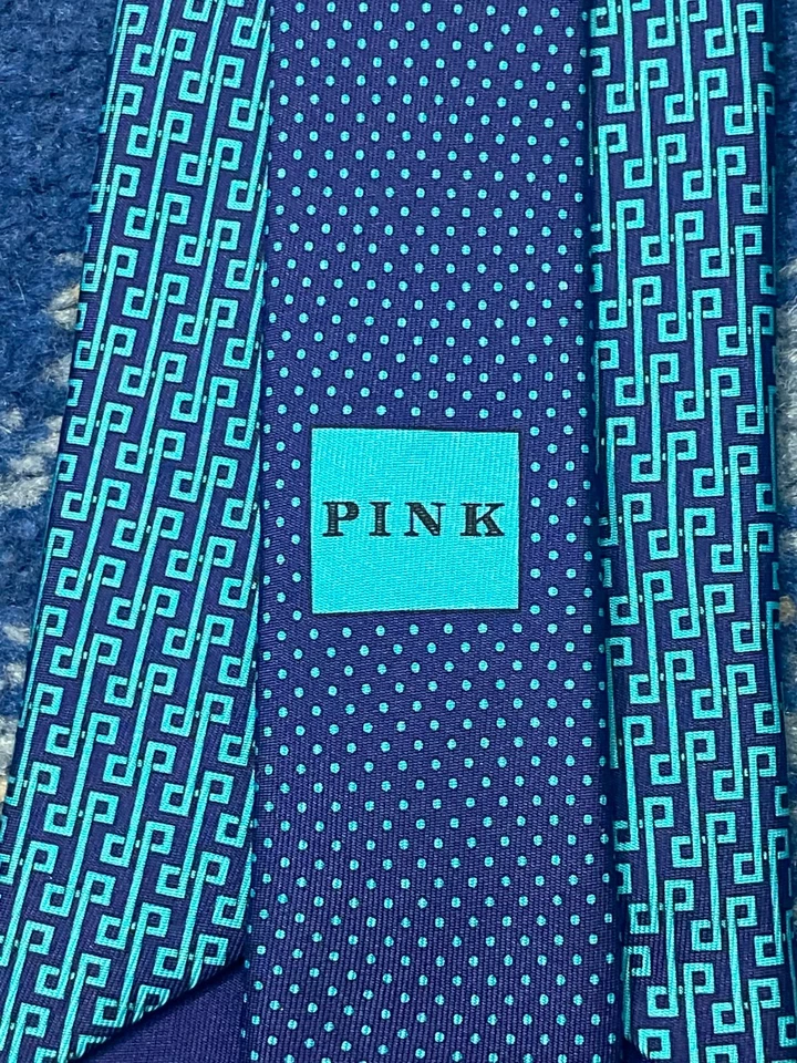 Corbata Thomas Rosa Azul Aqua Geométrica Seda Hecha en Italia Foto 4 de 4