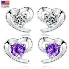 Elegant 925 Sterling Silver Jewelry Retro Earrings Crystal Love Heart Women 1313