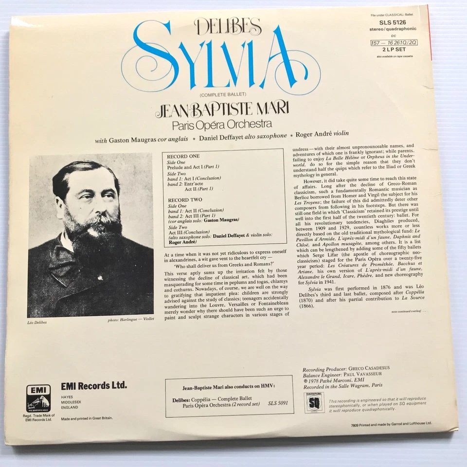 SLS 5126 Delibes SYLVIA - Jean-Baptiste Mari, Paris Opera Orchestra HMV 2LP  - Image 2 of 4