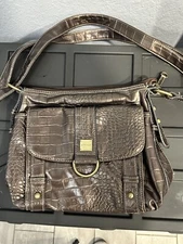 Strada Womens Purse Handbag Brown Crocodile