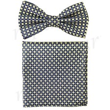 New Men's Pre-tied Bow tie  hankie blue beige plaids  checkers formal wedding