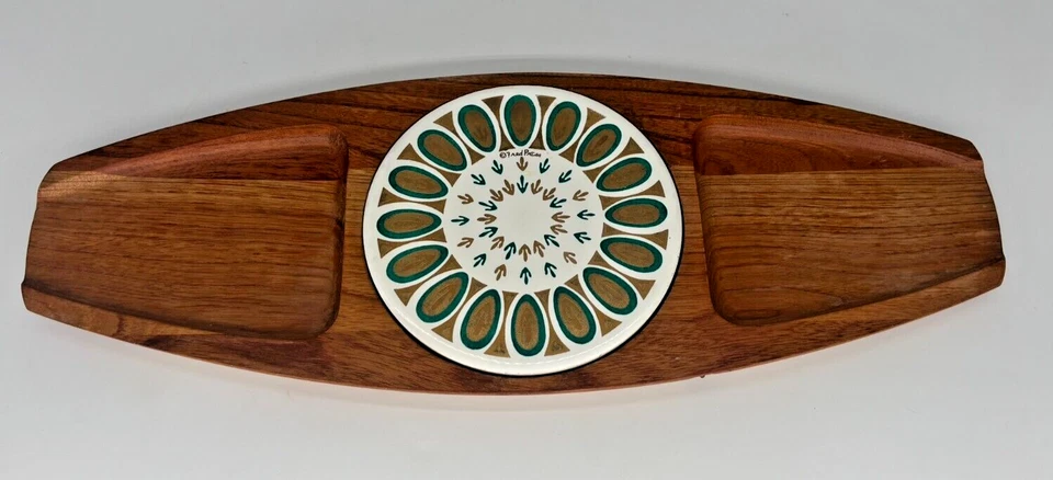 Bandeja para servir charcutería madera azulejo aguamarina Fred Press MCM Mod atómica de colección Foto 2 de 4