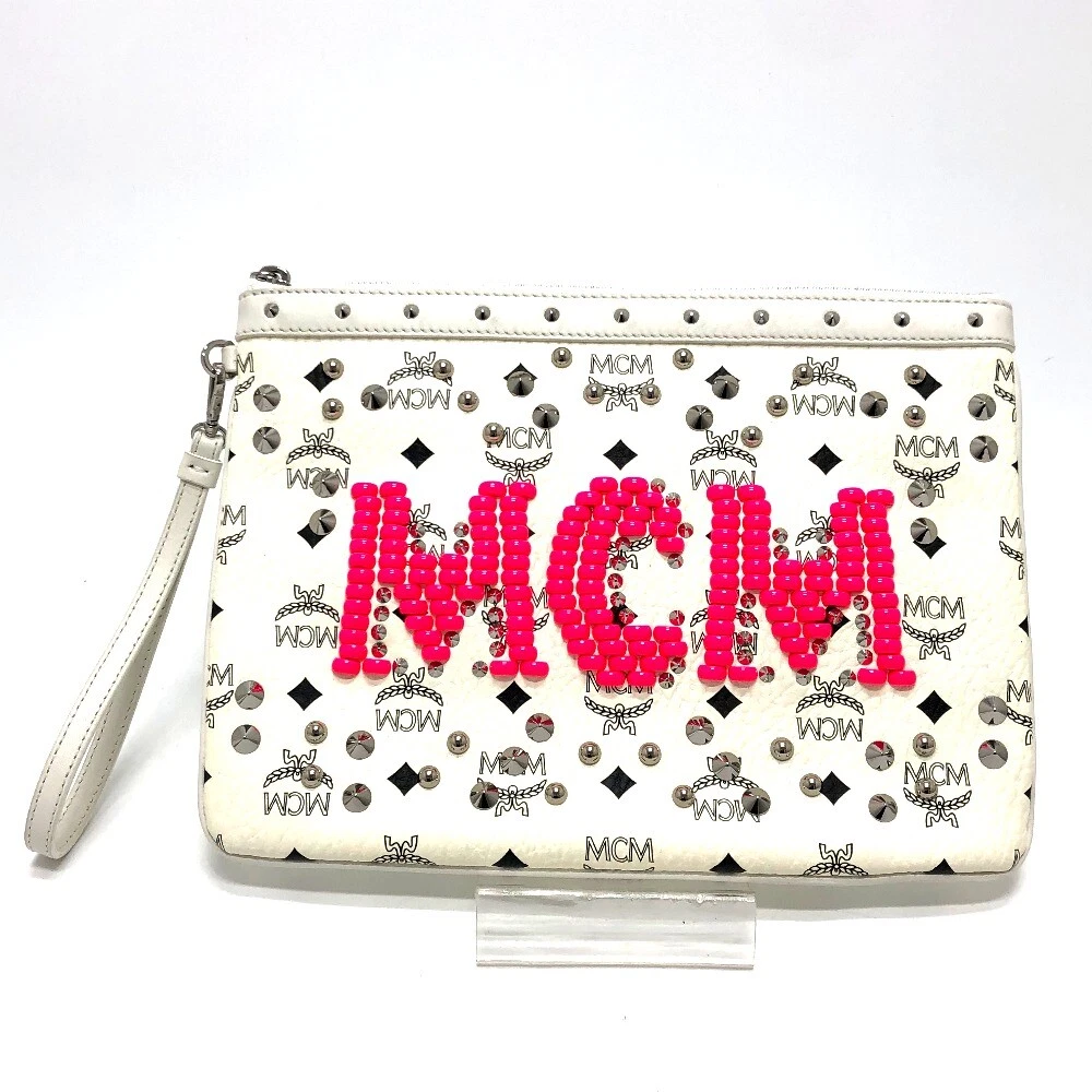 White mcm pouch hot sale
