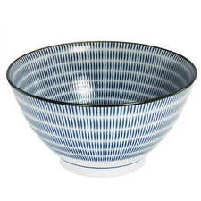 Japanese 7.75"D Donburi Noodle Soup Rice Bowl Blue Tokusa Lines Made in Japan