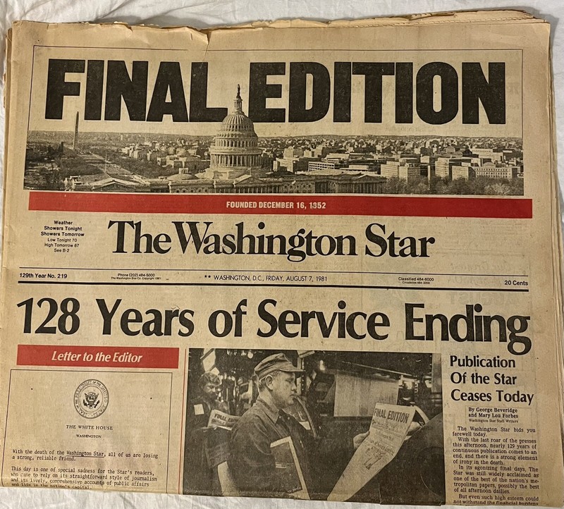 The Washington Star Final Edition Friday, August 7, 1981 Newspaper