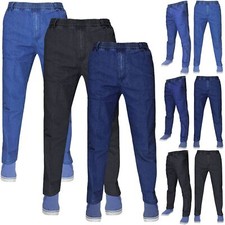 Mens Elasticated Waist Jeans Stretch Denim Trouser Straight Work Casual Pants