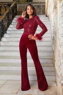 Nadine Merabi Monique dunkelroter Jumpsuit UK S / 8 Damen Größe NEU ohne Gürtel