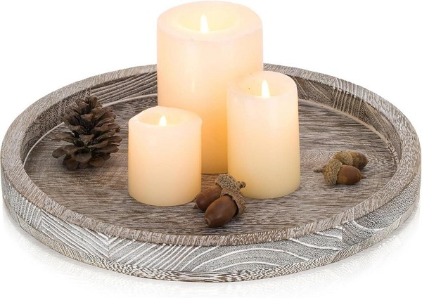 Rundes Holztablett 30Cm Landhausstil Deko Kerzentablett Couchtisch-image