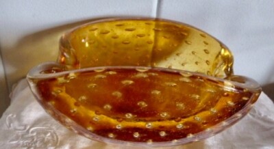 BAROVIER & TOSO Murano Glas Schale /Ascher Goldstaub Bernstein Farbe 802g 60/70
