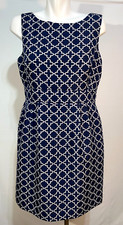 Tahari Women Dress Blue Linen White 10 P Petite Large Lined