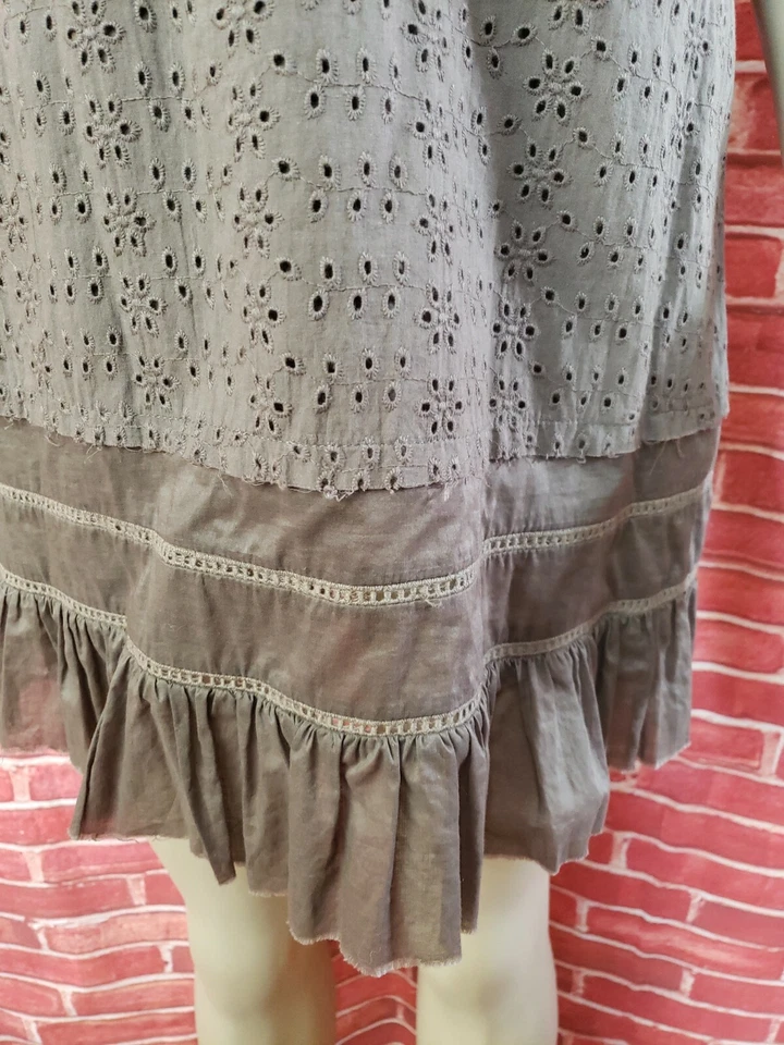 Vestido para mujer avellana marrón bordado ojales con volantes escote talla S #... Foto 3 de 4