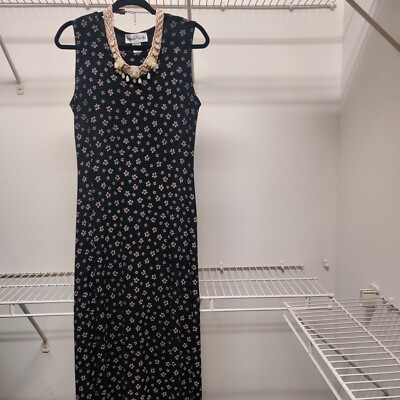 Ronni Nicole By Ouida Slinky Maxi Dress; Black, With Gold Red Accents;  Size 10