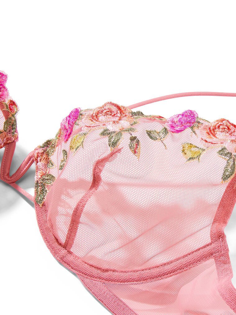 VICTORIA'S SECRET デミブラ! B70 ピンクx花の刺繍 $70 VICTORIA'S SECRET VERY SEXY UNLINED ROSE EMBROIDERED